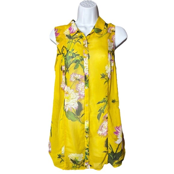 Maeve by Anthropologie Duchess Floral Sleeveless Blouse Women’s Size 10 Yellow - Picture 1 of 9